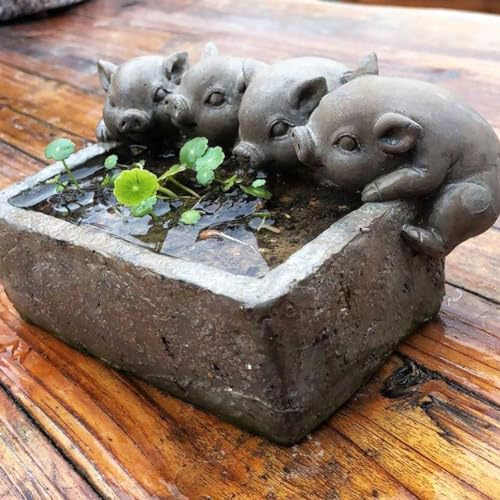 EdirFtra Kreative Schweinestatue im Freien, niedliches Schwein Pflanztopf, Gartendekoration, Vintage Tier Skulptur Haus Garten Garten, Rasen, 19x13x10cm (7x5x4 Zoll)