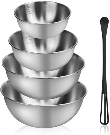 ADERTOS 4 PCS Cuencos Cocina 2.5L/1.8L/1.2/L/0.7L, Cuencos de Mezcla de Acero Inoxidable, Cuencos Mezcladores, Bol de Acero Inoxidable, Ensaladeras Grandes para Hornear, Servir y Picar