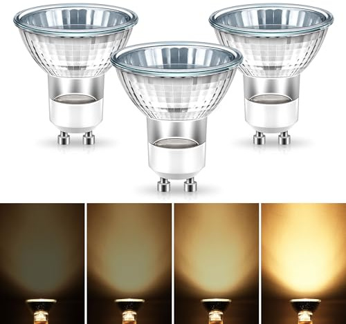 Flaspar GU10 Halogen Bulbs 50W Dimmable, 2700K Warm White CRI 100, 120V GU10 Base Replacement for Candle Warmer Lamp, Range Hood, Recessed, MR16 Spotlight Track Lighting Bulbs with Glass Cover, 3-Pack