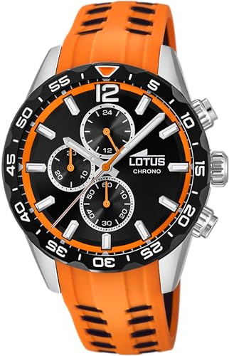 LOTUS Reloj Hombre Analógico de Caucho Naranja - Movimiento de Cuarzo - Cronógrafo - Cristal Mineral de Alta Resistencia - Resistente al Agua 10 ATM 18953/1 Special Prices