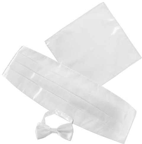Herrenfliege und Einstecktuch Satz aus Satin, Weiß, 1 Satz für Hochzeiten