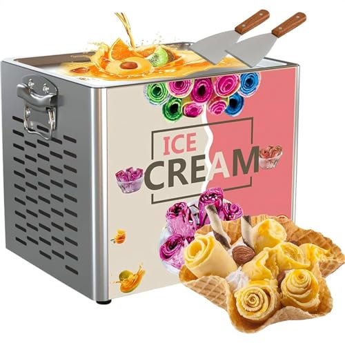 DPQYJPP Mini máquina para Hacer Rollos de Helado eléctrica, máquina para Hacer Helados fritos de Yogur de 330 W, máquina para Hacer Helados automática, para Helado Enrollado casero fácil