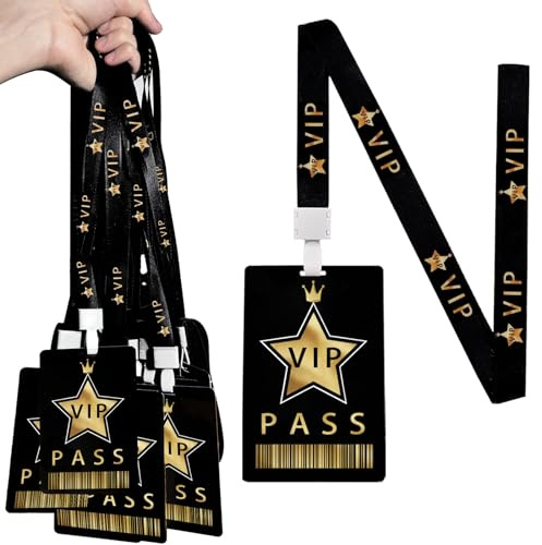 LBLNUGURI 25 Sets VIP-Abzeichen-Schlüsselbänder mit Kunststoff-VIP-Pass-Karten, VIP-Schlüsselband mit Stern, schwarzes Umhängeband, PVC-VIP-Karten für Backstage-Konzert, Event,