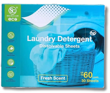 Laundry Detergent Sheets - 30 Eco-Friendly Sheets for Up to 60 Washes, Tough on Stains Yet Gentle on Skin, Tearable for Smaller Loads, Biodegradable, Hypoallergenic, and Ideal for Travel or Home Use
