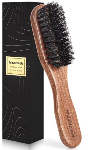 Beard Brush, 100% Real Wild Boar Bristle Walnut Wood Beard & Mustache Comb Brush for Men’s Beard Grooming and Care, Gift for Men to Straighten and Promote Beard Growth