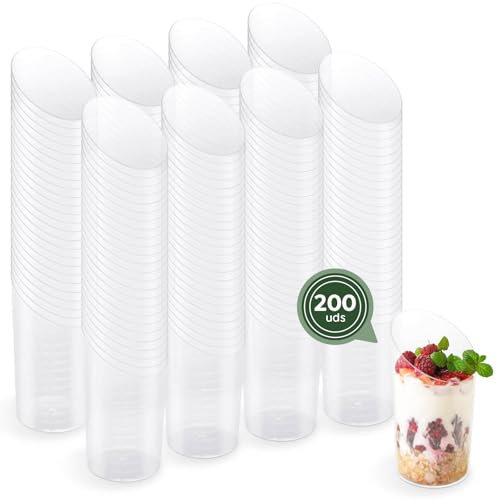 Horeca Collection - 200 Uds Vaso Cónico Asimétrico Transparente - 80 cc - Vasitos Aperitivo - 4,5 x 8 cm - Postres - Reutilizables - Cuencos - Finger Food - Entrantes - Catering - Cóctel