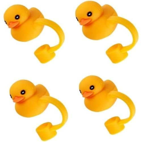4Pcs Yellow Duck Shape Cute Cartoon Straw Silicone Straw Plug, Straws Decorative Cap, Reusable Drinking Straws Cap, Staw Tips Bottle Accessories Kitchen Utensils and Gadgets (8mm)