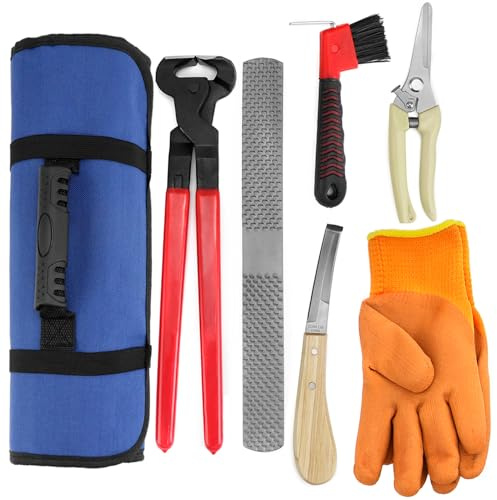 QWORK® Kit di Strumenti per marmorizzazione Professionale: raspa per Zoccoli, Coltello, cesoie, pinze, Spazzola, Guanti, Borsa Inclusa