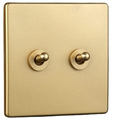 PBDEIOEOE Interruptor de luz de Palanca, Interruptor de Palanca Tipo 86 Antiguo, Interruptor de Pared de Cobre Macizo de 10 A, Hecho a Mano, con luz de Palanca de Control Dual Abierta(2 Gang)