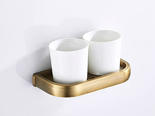 WYRMB Ensemble de Bronze Antique Double étagère à Serviettes Porte-Brosse de Toilette Porte-Papier WC Crochet à Peignoir Porte-gobelet en céramique Porte-Serviettes.Double Tumb
