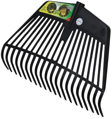 Rekord - Laubrechen Schwarz - 20 Gebogene Zinken Laubbesen - 45cm Harke | Fächerbesen aus Kunststoff, ideal als Laubfeger und Laubfächer, praktisch als Schaufel nutzbar, ohne Stiel geliefert