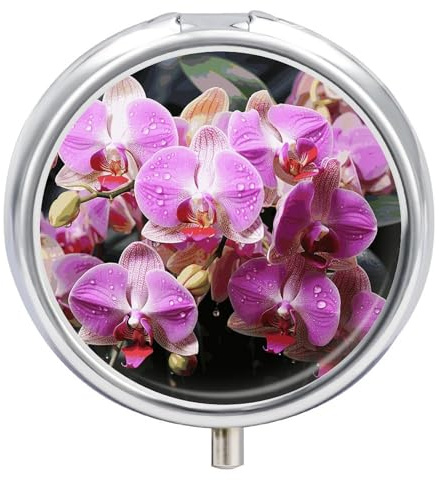 Orchids Printed Pill Box Pill Container Portable Medicine Pill Case Metal Travel Pill Box Vitamin Container with 3 Compartment Medicine Case