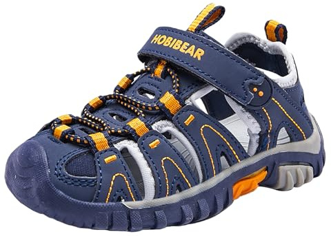 HOBIBEAR Barn pojkar utomhus sandaler trekkingsandaler sportsandaler flickor stängda vandringssandaler sommar andas halkfri vandring sandal sportsandaler för barn, blå, 25 EU