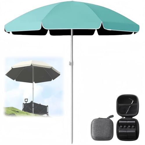 Generisch Parasol de plage avec réglage de la hauteur de 2 m et inclinaison à 30 ° Idéal pour les jardins, balcons, terrasses et plages Marron Pas de support inclus, vert foncé