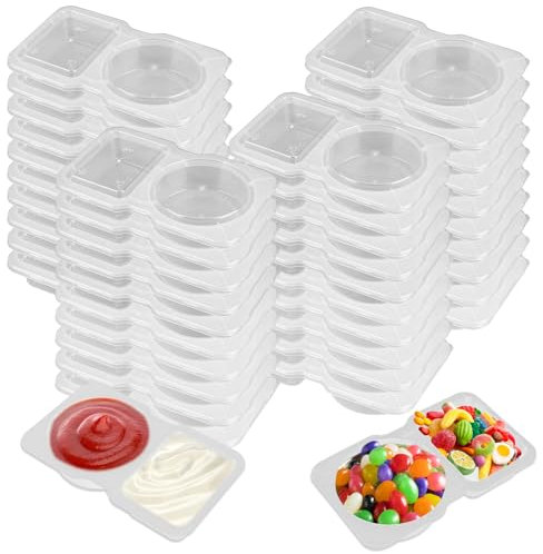OFC Lenw 40PCS Double Compartment Condiment Containers, Reusable Snack Pack Containers with Lids, Portable Clear Plastic Snack Pots for Sauce Snacks, Ideal for On-the-Go Meals and Parties