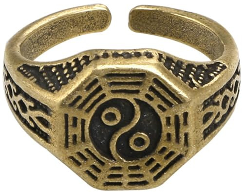 SAFIGLE Verstellbarer Taoismus-Ring Für Herren Offener Bandring Mit Yin Yang Symbol Chinesisches Kostüm-Accessoire Vintage Stil Statement-Fingerring Für Alltag Und Festliche Anlässe