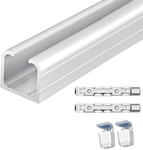 Invisible Sliding Door Kit - 400cm Shower & Closet Track System with Wheels Wall/Ceiling Mount White Rail for Pocket Doors Easy Installation Space-Saving Solution
