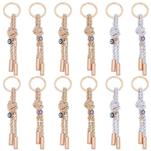 PLIGREAT 12 portachiavi con croce come regalo di battesimo. Portachiavi blu con croce in metallo, portachiavi per borsa a mano, chiave auto