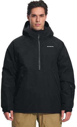 Pioneer Camp Herren Semi-Front Skijacke mit 10000 mm Wassersäule – Wasserdichte & atmungsaktive (7000 g) Ski- und Snowboardjacke mit abnehmbarem Schneerock, Verstellbarer Kapuze, Schwarz, L