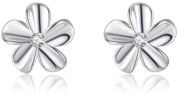 SLUYNZ 925 Sterling Silver Plumeria Flower Stud Earrings for Women Teens Girls Pretty CZ Flower Earrings for Spring Summer