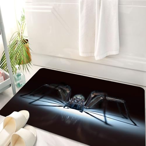 HKPOEQ Tapis Salle de Bain Antidérapant,Moelleux en Microfibre,Absorbant l'eau,Lavable en Machine,pour Douche,Creepy Crawler, Une Grande araignée illuminée, Ses Pattes s'étendant sur Une sur,50x80 cm