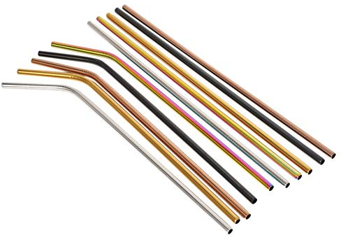 Cpolebev Pajas Reutilizables de Acero Inoxidable, Conjunto de 10 Extra 10.5 Pulgadas Pajitas de Metal con 2 Cepillos y Bolsa de Transporte,para 20 / 30Oz Vasos, Bebidas