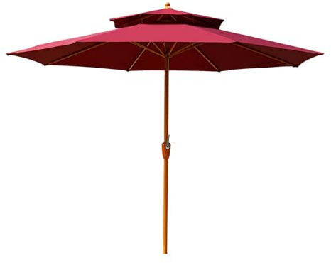 Parasol d'extérieur 270 cm avec manivelle, 2 niveaux ventilés, imperméable, protection UV, idéal pour marché, plage, jardin, restaurant en plein air