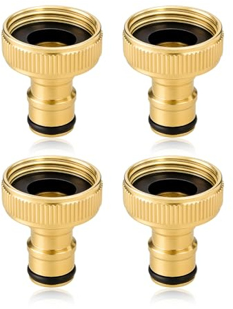 Lunpoem 4PCS Laiton 3/4'' BSP Nez de Robinet d'arrosage, Connecteur Rapide Tuyau de Jardin Étanche et Durable, Installation Facile, Anti-Fuite, Adaptateurs Universels
