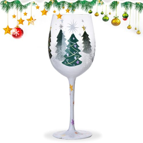 Bicchieri da vino di Natale, bicchieri da vino di Natale con gambo - Albero di Babbo aghi di pino Tazza di vetro con gambo, decorazione di vetro di Natale, centrotavola divertente per il