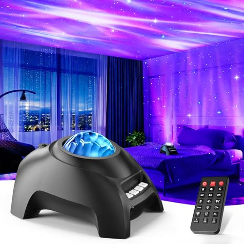 Northern Galaxy Light Aurora Projector, Star Projector with 33 Light Effects, Starry Nebula LED Lamp for Bedroom with Remote Control, White Noise, Kids/Adults Room Decor, Bluetooth Speaker for Parties