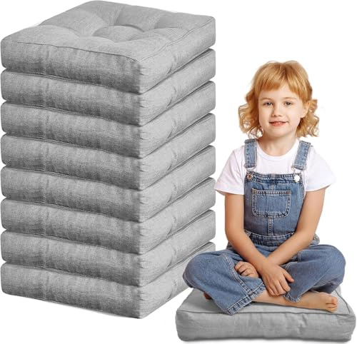 QJCHLO 8 Cojines de 40 x 40 cm para niños, Cojines de Suelo, Cojines Flexibles para Sentarse, Muebles Flexibles para el Aula, Cojines de meditación para el hogar(Grey)