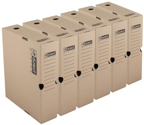D.RECT KEEP.IT MAXI Folder Archive Box Set of 6-80 mm Spine Storage Boxes for 50 mm Binders - Acid-Free 3-Layer Cardboard - Carry Handles & Labelling Fields