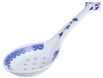 Veemoon Cuillère à Soupe en Céramique Bleue et Blanche Style Chinois Grosse Taille Manche Long Ustensile Cuisine Asiatique pour Maison et Restaurant