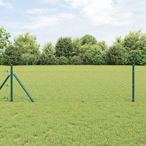 Gartenzaun Grün 0.4x50m, PVC-beschichteter Stahl Maschendrahtzaun mit Pfosten, Gitter für Garten, Hühner, Geflügel, Schutz Rolle