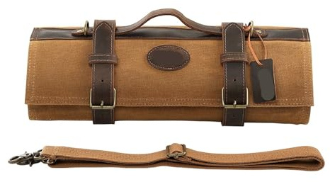 UALXPAO Sacchetto per posate Borsa portacoltelli Organizer for coltelli da chef Accessori cucina in tela cerata e pelle(Brown)