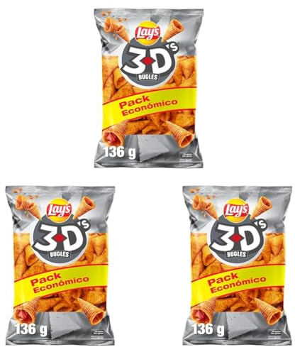 Lay'S Buggles, snack con forma de cono 3D'S Originales, formato familiar, 136 g (Paquete de 3)