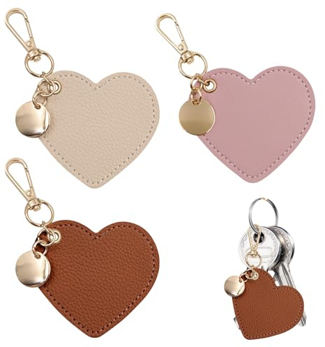 3 Stück Herz Schlüsselanhänger Herz PU-Leder mit Metallclip Taschenanhänger | Herz Anhänger Taschenanhänger Leder Für Schlüssel Handtasche Geldbörse Rucksack Dekoration Rosa Braun Aprikosenfarben