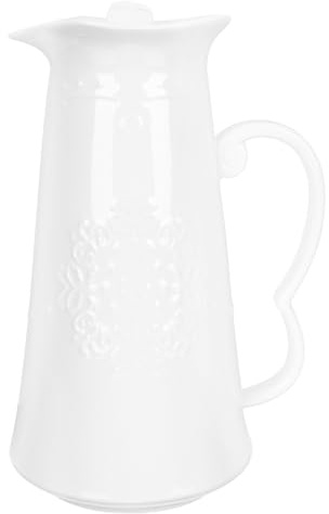 OSALADI Carafe à Eau en Céramique Européenne 1,5 L Motif en Relief, Pichet Décoratif Blanc, pour Jus de Fruits et Boissons Froides, Usage Maison et Réception