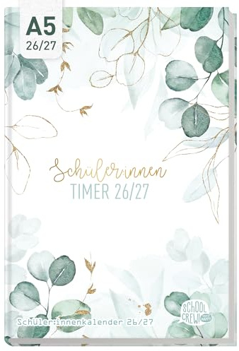 SchoolCrew Schüler-Timer 2026 2027 A5 Mint Blattgold | Schülerkalender, Schulkalender & Hausaufgabenheft für das Schuljahr 26/27
