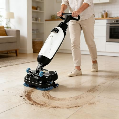 Lakenbroade Laveuse De Sol Professionnelle, Largeur De Nettoyage De 43 Cm, Capacité De Nettoyage De 12 000 Pi²/H, 240 Nettoyage en Profondeur RPM, Double Brosse, Autolaveuse électrique White