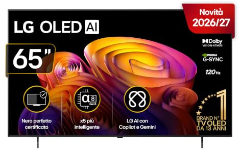 LG OLED AI 65 Pollici, Serie B6E 2026 Smart TV 4K - OLED65B6ELC | Nero Perfetto, Dolby Vision & Atmos, Processore ?8 Gen3, AI Magic Remote, WebOS con Gemini, Gaming VRR e G-Sync
