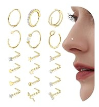 Diamday 18 näspiercing plugg näsring set kirurgiskt stål 18 g 20 g | Näspiercing ring 316L kirurgiskt stål piercing set allergivänliga dubbel opal zirkonia nostril piercing för kvinnor män