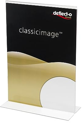 Deflecto Tischaufsteller Classic Image, gerade, A6, Hochformat, 108 x 155 x 45 mm, glasklar, doppelseitige Präsentation, Menükartenhalter, Werbeaufsteller