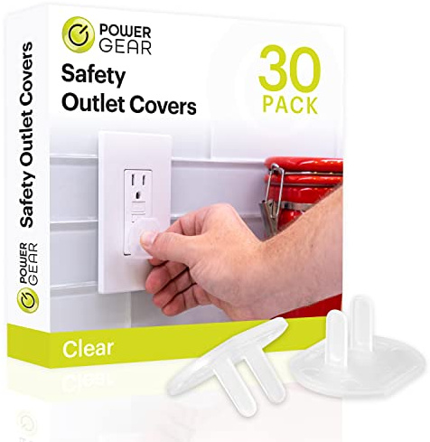 Power Gear Child Safety Electrical Outlet Covers, Tamper‑Resistant Plug Protectors for Standard Wall Outlets, Baby‑Proof & Child‑Proof Safety Caps, Clear, 30 Pack, 51175