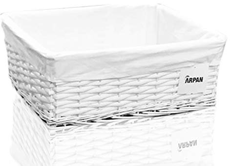 Arpan White Wicker Storage & Hamper Basket with White Cloth Lining – Small Gift Baskets for Xmas, Wedding, Confetti & Parties, Snack Basket, Wicker Baskets Multipack