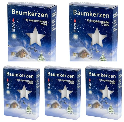 Ewa-Jeka Baumkerzen 60 Stück weiss 15x125 mm (5 Pack a 12 Stück) - MEGAPACK