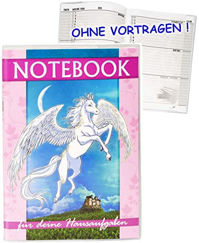 alles-meine.de GmbH Hausaufgabenheft - Einhorn - Pegasus - für Faule - ohne Vortragen der Stunden ! - Schule - incl. Schutzhülle & bunten Seiten - für Mädchen & Jungen/Kind..