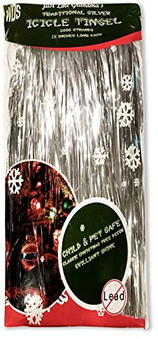 Premium Icicle Tinsel Strands for Christmas Tree - 2000 Old-Fashioned Silver Icicles Garland for Xmas Trees Shiny Mylar - Each Strand 18 in. - Kid Pet Safe (Lead-Free) - Hang with Ornaments & Decor