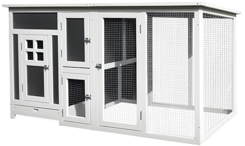 PawHut 63 Outdoor Chicken Coop Wooden, Chicken Cage with Run Area, Nesting Box, Hen House with Waterproof Roof, Removable Tray