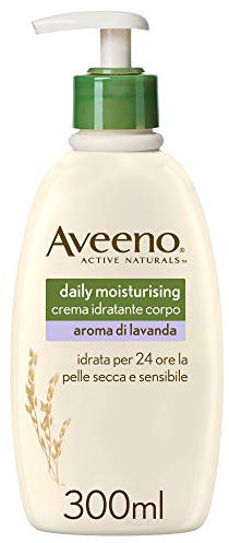 Aveeno Daily Mosturising Crema Idratante Corpo, Crema Corpo Idratante alla Lavanda e Avena Prebiotica, Crema corpo profumata all'aroma di Lavanda, Crema corpo idratante pelle secca e sensibile, 300 ml